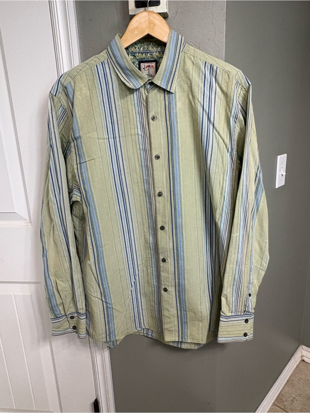 Men's Light Green & Blue Stripe Button-Down Shirt
